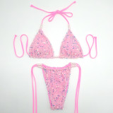 Sexy Sequins Bikini Pearl Strap Two Piece Swimsuit
