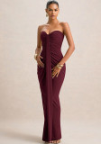 Women Fall Strapless Solid Pleated Ribbon Dress