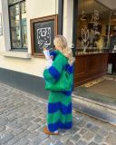 Women autumn contrasting striped long coat sweater