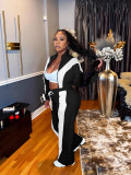 Women double stripe contrasting sport casual two-piece suit