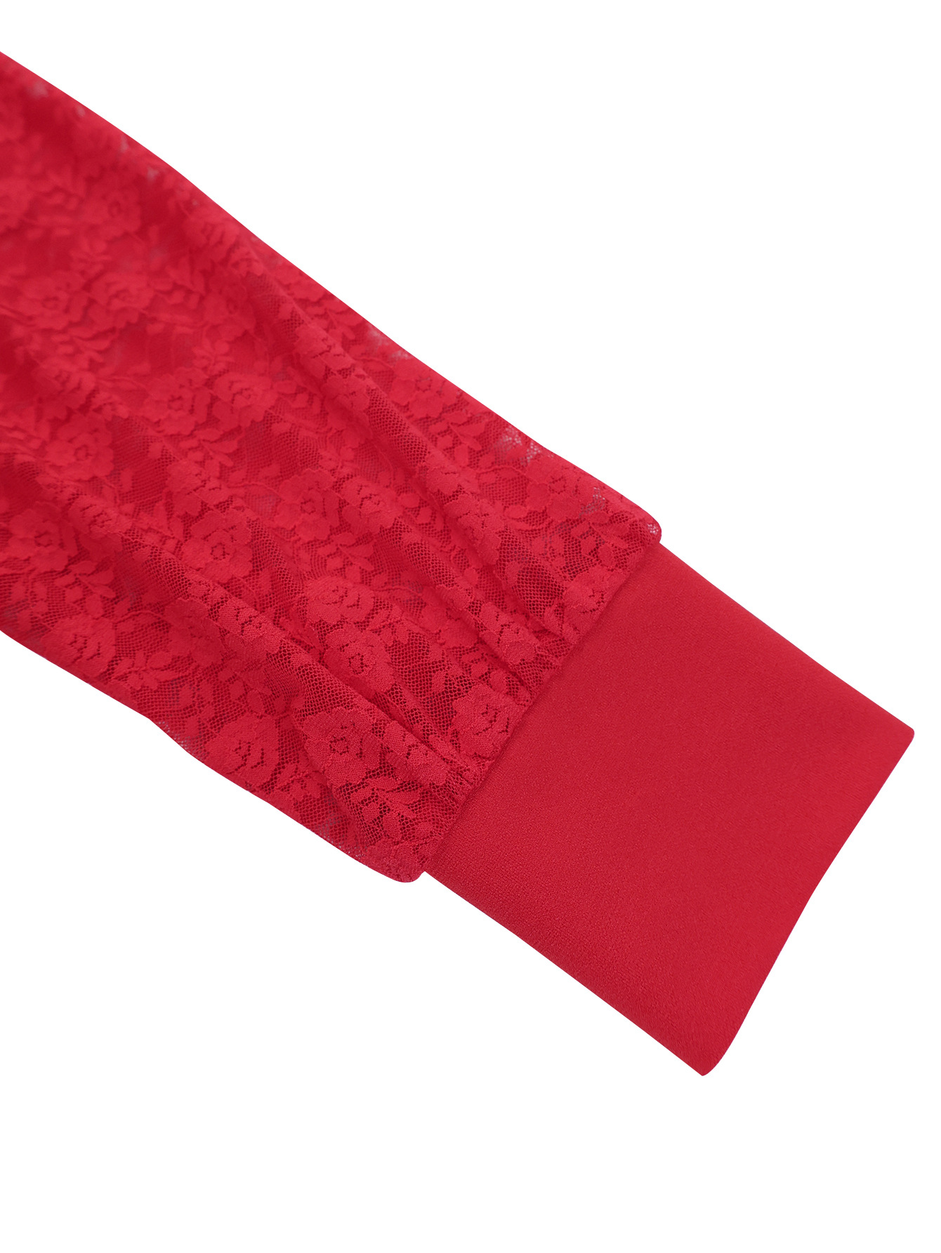 Women elegant bow lace see-through Long-sleeved pleated dress