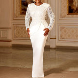 Women's Chic Lace Fringe Slim Waist Long Sleeve Dress