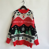 Christmas autumn/winter Women elk snowflake round neck long-sleeved sweater