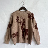 Christmas autumn/winter round neck snowflake deer jacquard knitting sweater