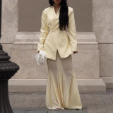 Women elegant autumn solid blazer and mesh two-piece skirt