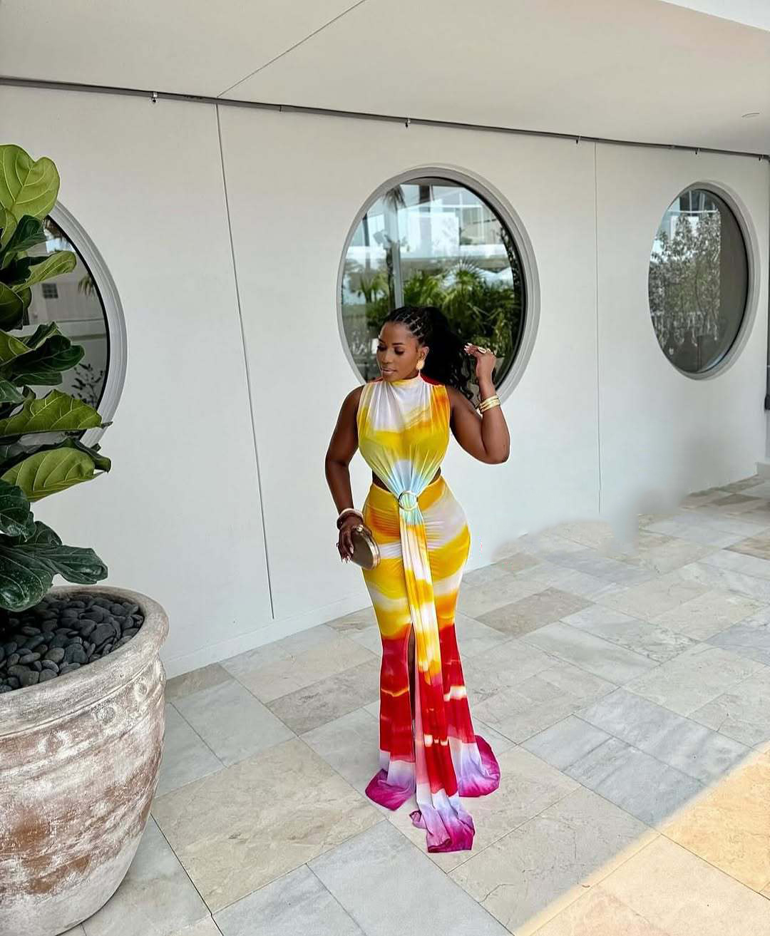 WomenFashion Sexy Sleeveless Chic Gradient Lace-Up Bodycon Long Dress