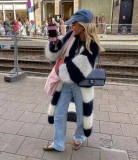 Women autumn contrasting striped long coat sweater