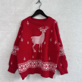 Christmas autumn/winter cartoon reindeer snowflake jacquard Christmas round neck knitting sweater