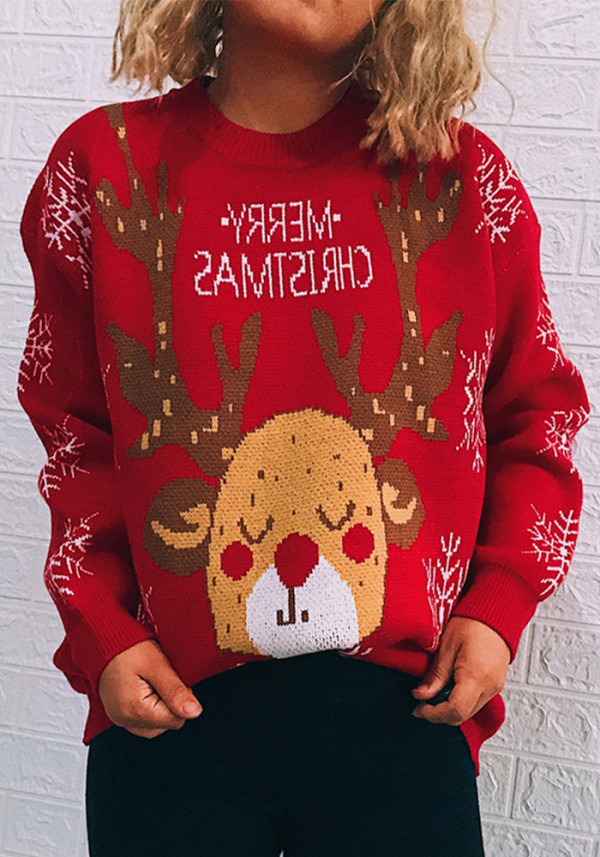 Christmas autumn/winter Christmas themed snowflake elk round neck long-sleeved knitting sweater