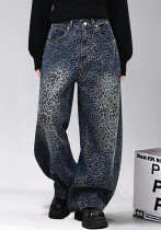 Plus-Size Women Autumn Leopard Print American Denim Pant Plus-Size Women Autumn Leopard Print American Denim Pant