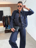Women Casual Washed Blue Denim Jacket