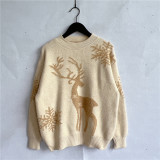 Christmas autumn/winter round neck snowflake deer jacquard knitting sweater