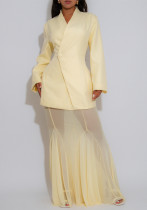 Women elegant autumn solid blazer and mesh two-piece skirt Women elegant autumn solid blazer and mesh two-piece skirt