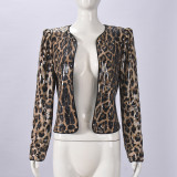 Women Leopard Sequin Long-Sleeved Blazer Coat