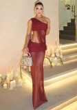 Women Spring Sexy Slash Shoulder Crop Top and Skirt Two-Piece Set