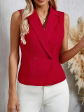 Women's Chic Turndown Collar Two-Button Sleeveless Vest Solid Color Outerwear