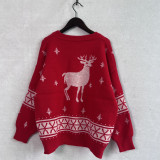 Christmas autumn/winter cartoon reindeer snowflake jacquard Christmas round neck knitting sweater