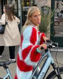 Women autumn contrasting striped long coat sweater