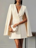 Women Fall Solid Cape Blazer Dress