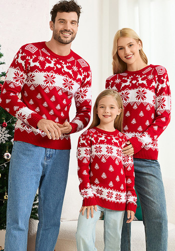 Christmas Casual Round Neck Family Wear Knitted Long-Sleeved Elk Jacquard Sweater
