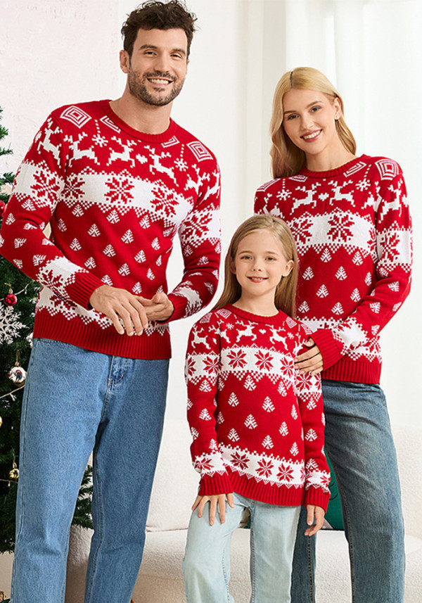 Christmas Casual Round Neck Family Wear Knitted Long-Sleeved Elk Jacquard Sweater