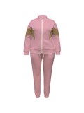 Set Fleece Casual Sport Set Fashion Patchwork High Neck Jacket and Cuffed Pants