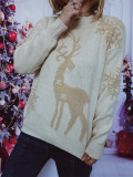 Christmas autumn/winter round neck snowflake deer jacquard knitting sweater