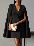 Women Fall Solid Cape Blazer Dress