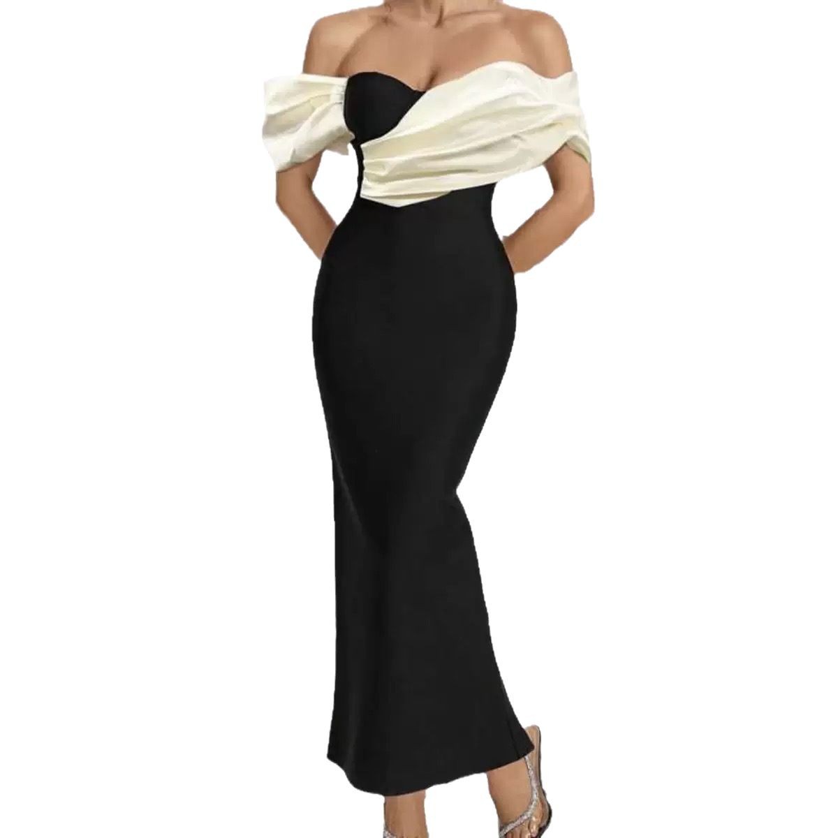 Women sexy off-the-shoulder strapless contrasting patchwork formal party dress