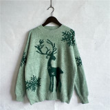 Christmas autumn/winter round neck snowflake deer jacquard knitting sweater