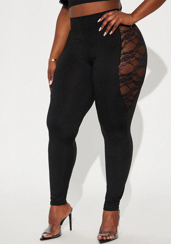 Women Sexy Lace Patchwork See-Through Pant