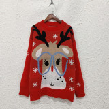 Christmas autumn/winter patchwork cartoon casual red knitting sweater