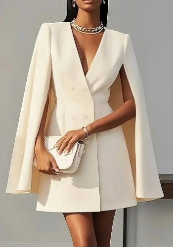 Women Fall Solid Cape Blazer Dress