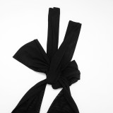 Women's Autumn Solid Color Sexy Off-Shoulder Short Sleeve Low Back Lace-Up Pleated Short Dress