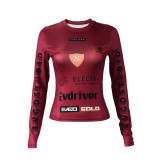 Autumn Fitted Crop Print Stretch Round Neck Long Sleeve Top