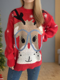 Christmas autumn/winter patchwork cartoon casual red knitting sweater