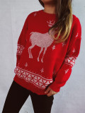 Christmas autumn/winter cartoon reindeer snowflake jacquard Christmas round neck knitting sweater