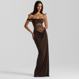 Women Summer Mesh See-Through Sexy Strapless Lace Strap Dress