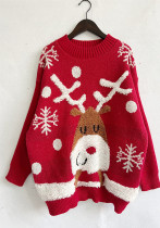 Christmas elk snowflake flocked jacquard round neck knitting sweater Christmas elk snowflake flocked jacquard round neck knitting sweater