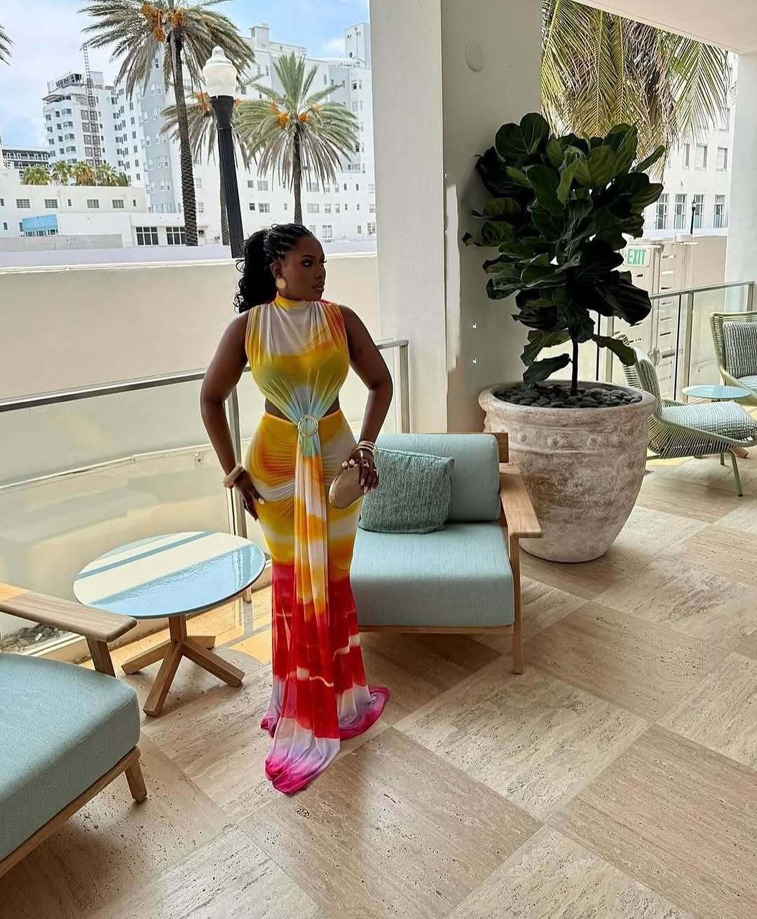 WomenFashion Sexy Sleeveless Chic Gradient Lace-Up Bodycon Long Dress