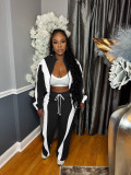 Women double stripe contrasting sport casual two-piece suit