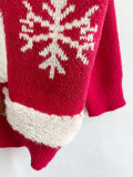 Christmas elk snowflake flocked jacquard round neck knitting sweater