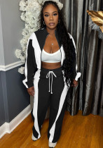 Women double stripe contrasting sport casual two-piece suit Women double stripe contrasting sport casual two-piece suit