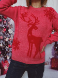 Christmas autumn/winter round neck snowflake deer jacquard knitting sweater