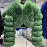 Faux Fur Coat Fox Fur Short Patchwork Winter Warm Top Jacket