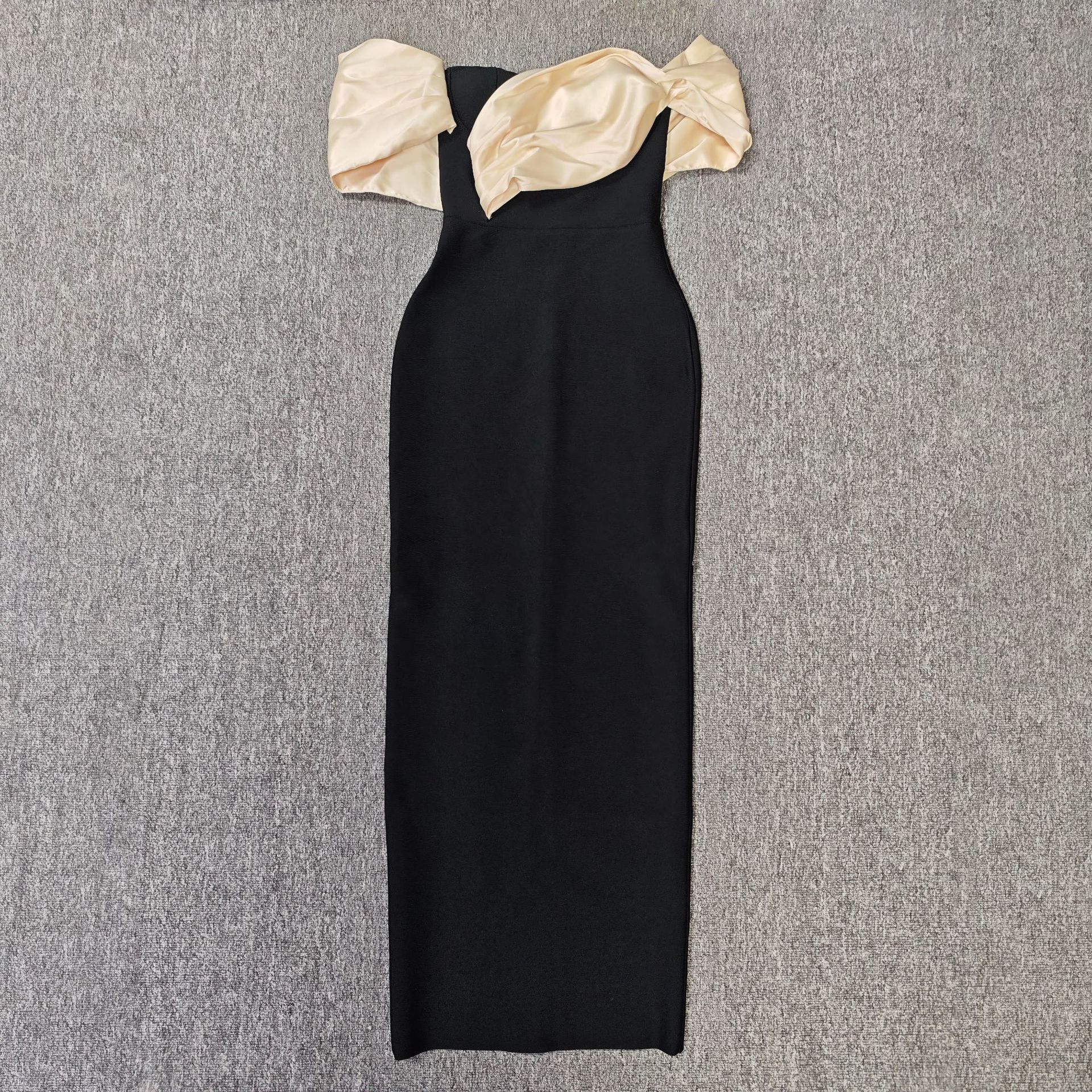 Women sexy off-the-shoulder strapless contrasting patchwork formal party dress