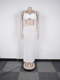 Casual Strap Crop Top High-Waist Hollow Long Skirt Two-Piece Set