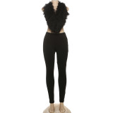Women Fall Sexy Halter Neck Lace-Up Backless V-Neck Top and Pant Two-Piece Set