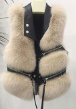 Autumn Winter Fox Fur Vest Turndown Collar Zipper Short Patchwork Faux Fur Fashion Sleeveless Coat