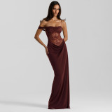 Women Summer Mesh See-Through Sexy Strapless Lace Strap Dress